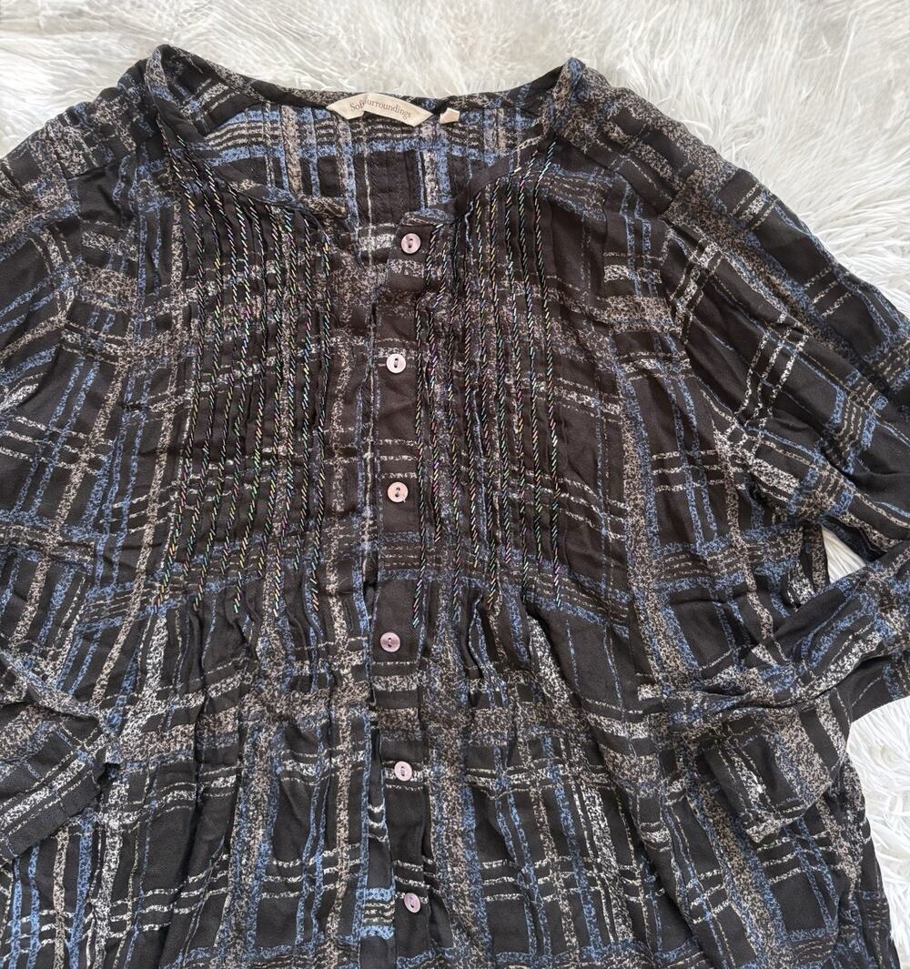 Soft Surroundings Petite M Black “Campania” Button Up Blouse. Pretty, Comf. Exc